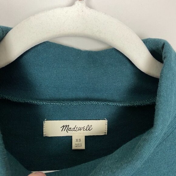 Madewell Button Sleeve Turtleneck Long Sleeve Shirt Womens XS Green Oversized - Picture 4 of 7
